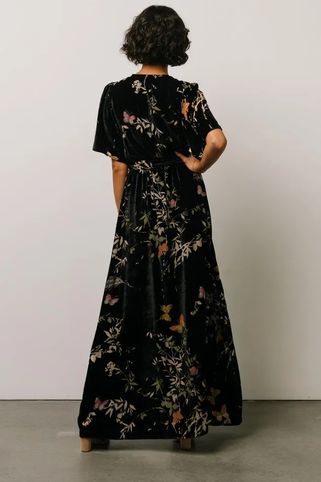 Baltic Born Bump Friendly Uma Velvet Maxi Dress Black Butterfly Print 8211 Women Baltic Born Bump Friendly Uma Velvet Maxi Dress Black Butterfly Print 8211 Women