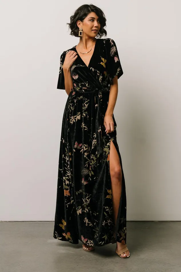 Baltic Born Bump Friendly Uma Velvet Maxi Dress Black Butterfly Print 8211 Women Baltic Born Bump Friendly Uma Velvet Maxi Dress Black Butterfly Print 8211 Women