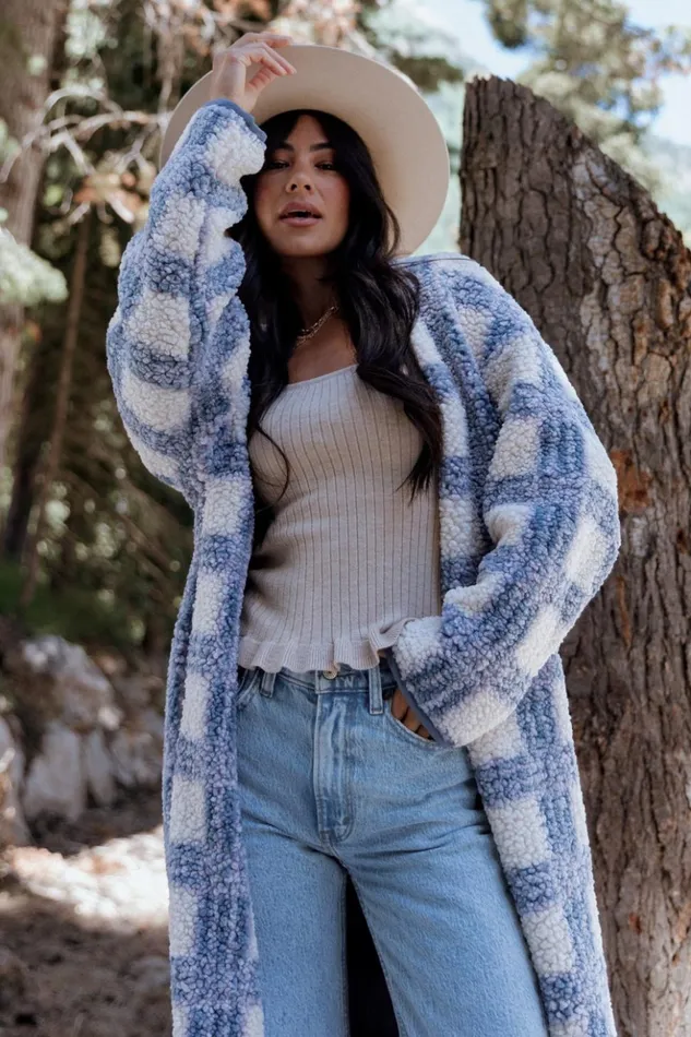 Baltic Born Cardigans Breckenridge Sherpa Long Cardigan Blue Plaid 8211 Women Baltic Born Cardigans Breckenridge Sherpa Long Cardigan Blue Plaid 8211 Women