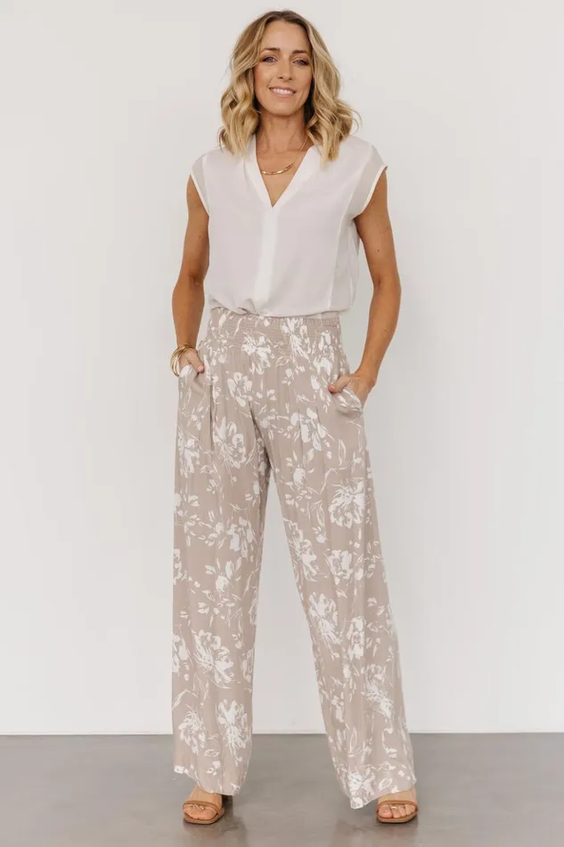 Baltic Born Cover Up Malta Smocked Waist Pants Sand White 8211 Women