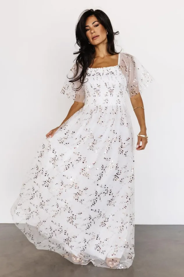 Baltic Born Embellished and Sequined Cassandra Tulle Maxi Dress Metallic White 8211 Women Baltic Born Embellished and Sequined Cassandra Tulle Maxi Dress Metallic White 8211 Women