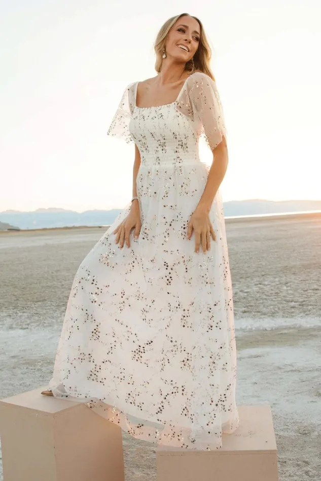 Baltic Born Embellished and Sequined Cassandra Tulle Maxi Dress Metallic White 8211 Women Baltic Born Embellished and Sequined Cassandra Tulle Maxi Dress Metallic White 8211 Women