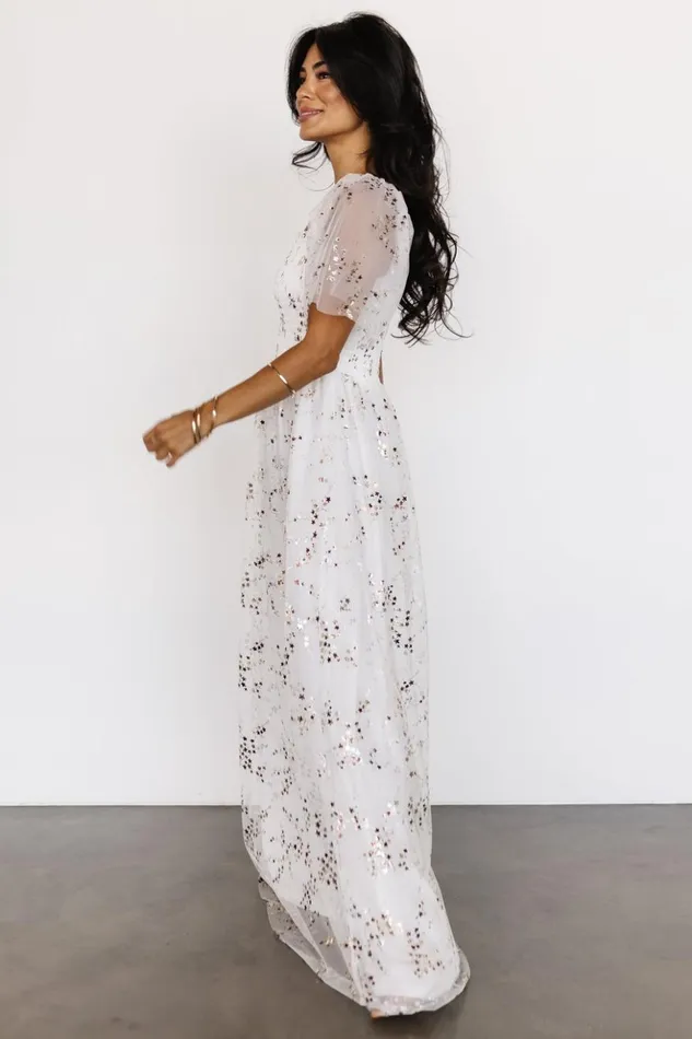 Baltic Born Embellished and Sequined Cassandra Tulle Maxi Dress Metallic White 8211 Women Baltic Born Embellished and Sequined Cassandra Tulle Maxi Dress Metallic White 8211 Women