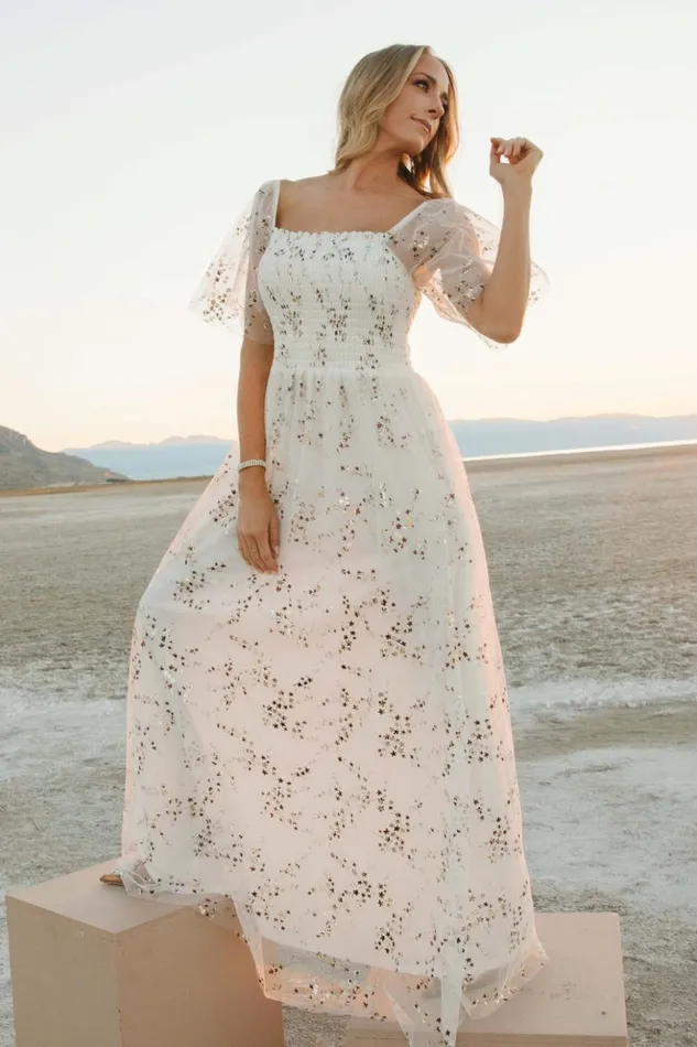 Baltic Born Embellished and Sequined Cassandra Tulle Maxi Dress Metallic White 8211 Women Baltic Born Embellished and Sequined Cassandra Tulle Maxi Dress Metallic White 8211 Women