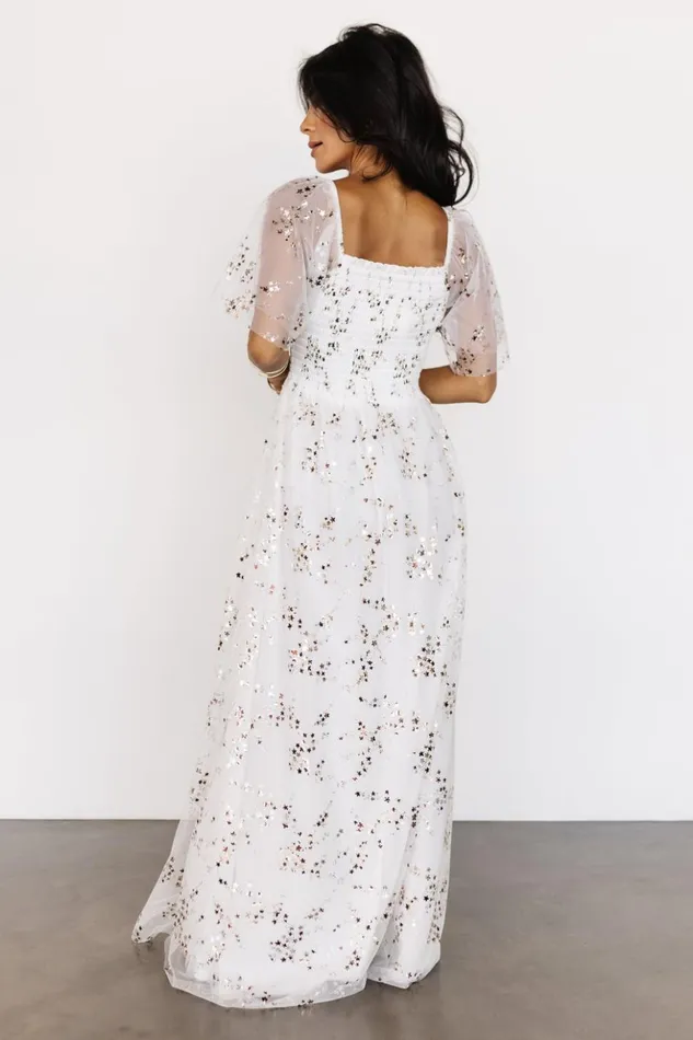 Baltic Born Embellished and Sequined Cassandra Tulle Maxi Dress Metallic White 8211 Women Baltic Born Embellished and Sequined Cassandra Tulle Maxi Dress Metallic White 8211 Women