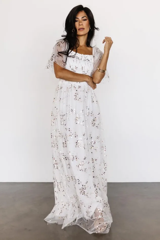 Baltic Born Embellished and Sequined Cassandra Tulle Maxi Dress Metallic White 8211 Women Baltic Born Embellished and Sequined Cassandra Tulle Maxi Dress Metallic White 8211 Women