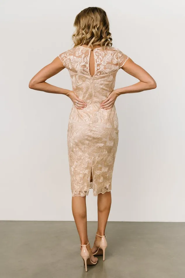 Baltic Born Embellished and Sequined Jacqueline Embossed Midi Dress Champagne 8211 Women Baltic Born Embellished and Sequined Jacqueline Embossed Midi Dress Champagne 8211 Women