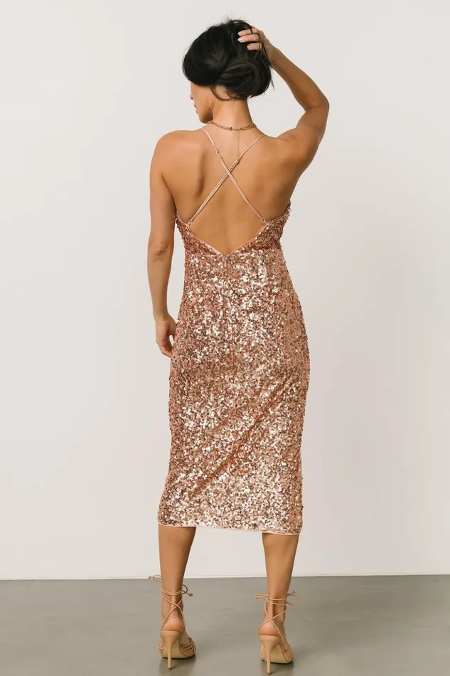 Baltic Born Embellished and Sequined Madi Sequin Midi Dress Rose Gold 8211 Women Baltic Born Embellished and Sequined Madi Sequin Midi Dress Rose Gold 8211 Women