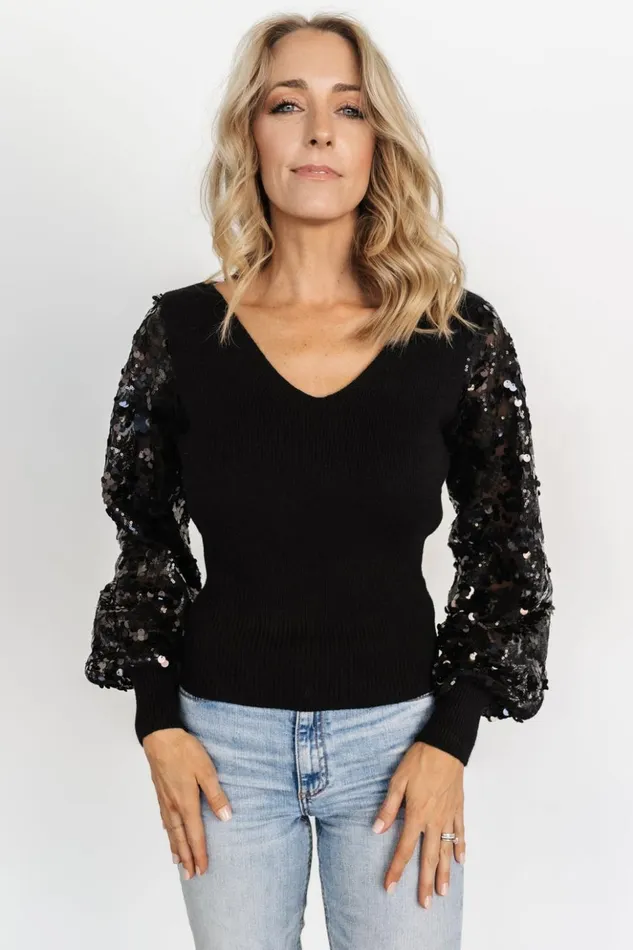 Baltic Born Embellished and Sequined Mina Sequin Sleeve Top Black 8211 Women Baltic Born Embellished and Sequined Mina Sequin Sleeve Top Black 8211 Women