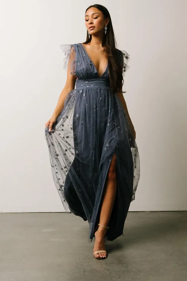 Baltic Born Embellished and Sequined Nova Shimmer Maxi Dress Slate Blue 8211 Women Baltic Born Embellished and Sequined Nova Shimmer Maxi Dress Slate Blue 8211 Women