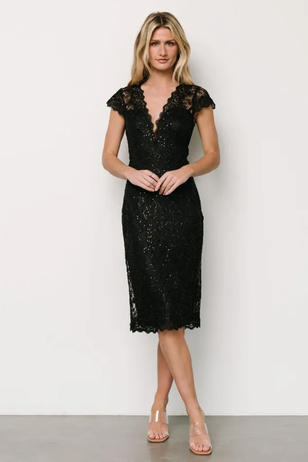 Baltic Born Embellished and Sequined Oriana Embossed Shimmer Midi Dress Black 8211 Women