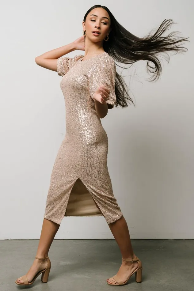 Baltic Born Embellished and Sequined Socorro Sequin Midi Dress Champagne 8211 Women Baltic Born Embellished and Sequined Socorro Sequin Midi Dress Champagne 8211 Women