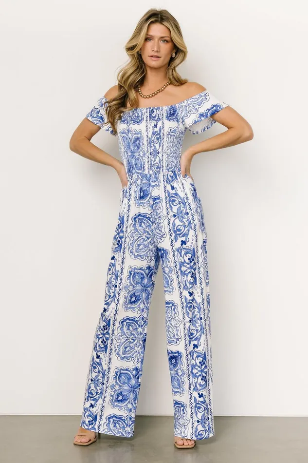 Baltic Born Jumpsuits and Rompers Cordelia Off Shoulder Jumpsuit Blue White 8211 Women Baltic Born Jumpsuits and Rompers Cordelia Off Shoulder Jumpsuit Blue White 8211 Women