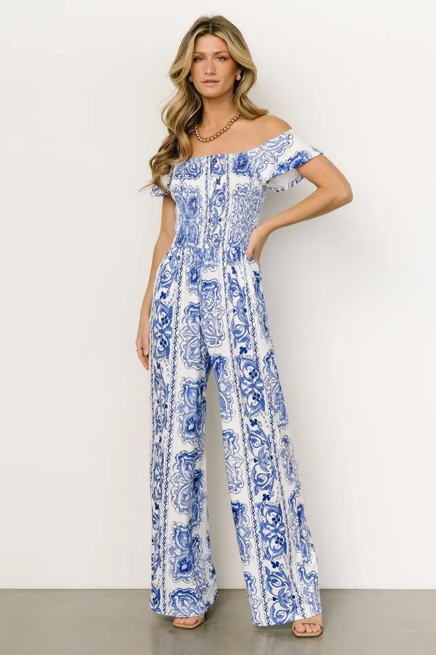 Baltic Born Jumpsuits and Rompers Cordelia Off Shoulder Jumpsuit Blue White 8211 Women Baltic Born Jumpsuits and Rompers Cordelia Off Shoulder Jumpsuit Blue White 8211 Women