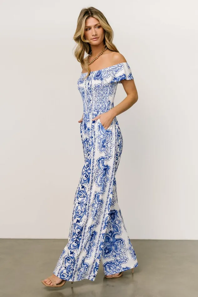 Baltic Born Jumpsuits and Rompers Cordelia Off Shoulder Jumpsuit Blue White 8211 Women Baltic Born Jumpsuits and Rompers Cordelia Off Shoulder Jumpsuit Blue White 8211 Women
