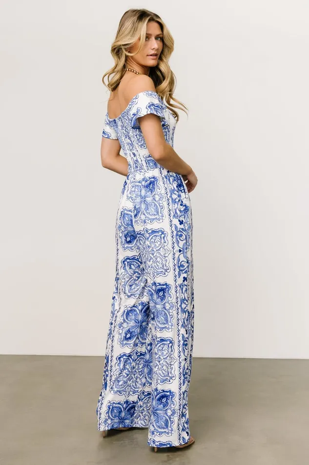 Baltic Born Jumpsuits and Rompers Cordelia Off Shoulder Jumpsuit Blue White 8211 Women Baltic Born Jumpsuits and Rompers Cordelia Off Shoulder Jumpsuit Blue White 8211 Women