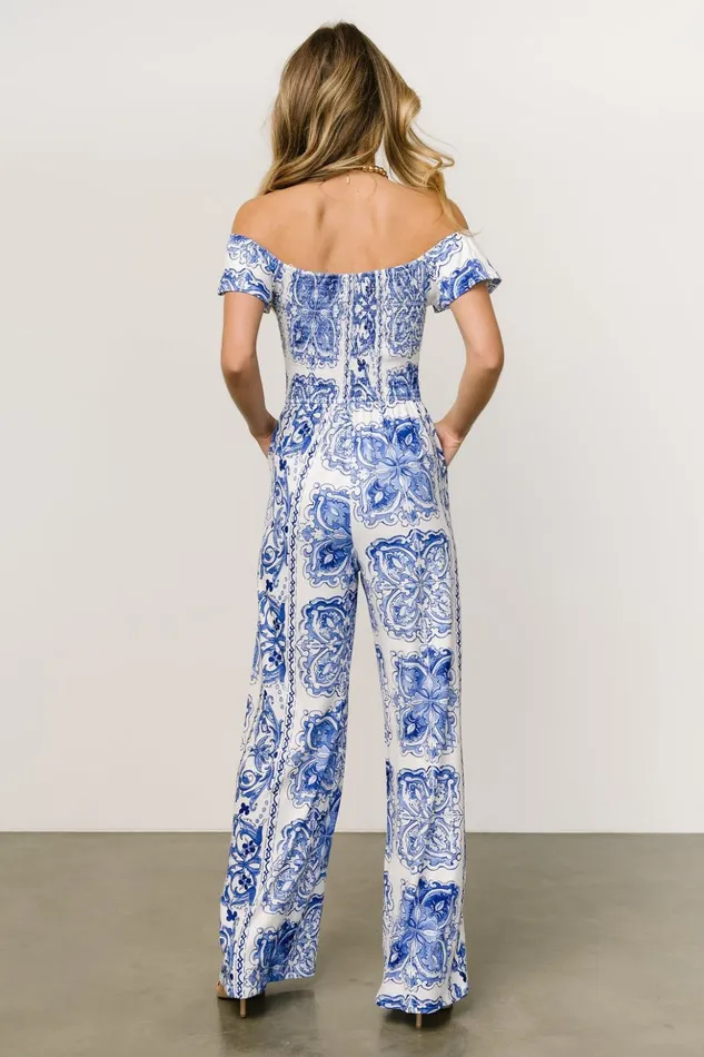 Baltic Born Jumpsuits and Rompers Cordelia Off Shoulder Jumpsuit Blue White 8211 Women Baltic Born Jumpsuits and Rompers Cordelia Off Shoulder Jumpsuit Blue White 8211 Women