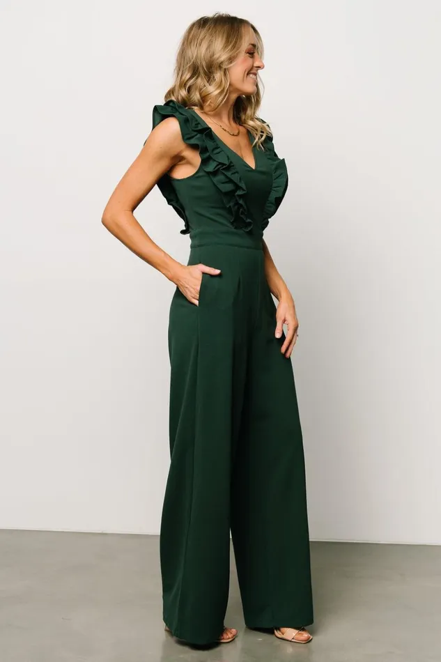 Baltic Born Jumpsuits and Rompers Descanso Ruffle Jumpsuit Dark Green 8211 Women Baltic Born Jumpsuits and Rompers Descanso Ruffle Jumpsuit Dark Green 8211 Women