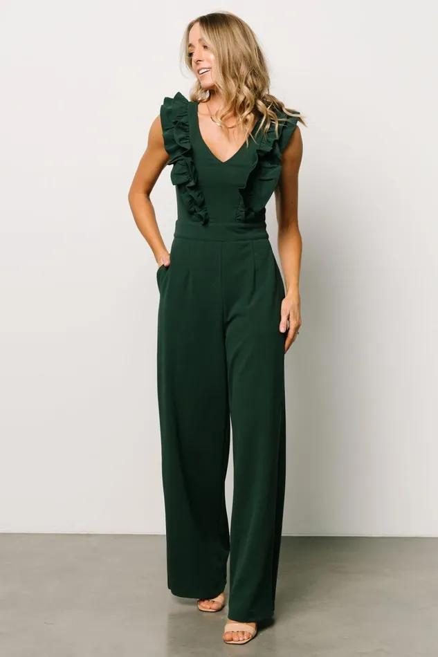 Baltic Born Jumpsuits and Rompers Descanso Ruffle Jumpsuit Dark Green 8211 Women Baltic Born Jumpsuits and Rompers Descanso Ruffle Jumpsuit Dark Green 8211 Women