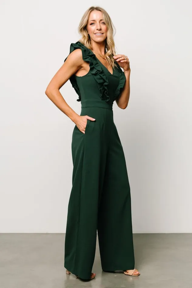Baltic Born Jumpsuits and Rompers Descanso Ruffle Jumpsuit Dark Green 8211 Women Baltic Born Jumpsuits and Rompers Descanso Ruffle Jumpsuit Dark Green 8211 Women