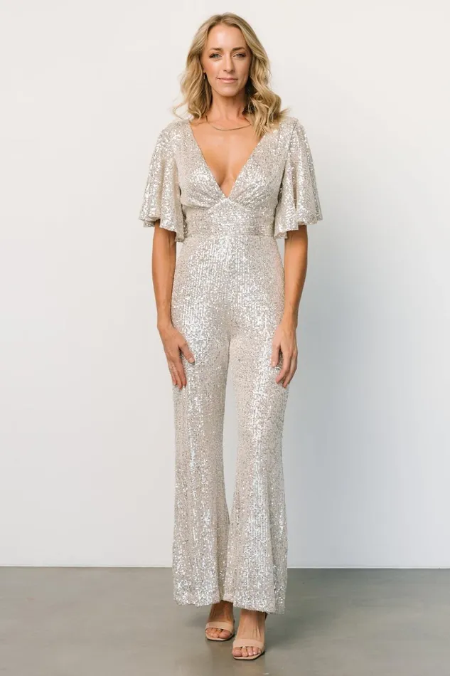 Baltic Born Jumpsuits and Rompers Dynasty Sequin Jumpsuit Cream 8211 Women