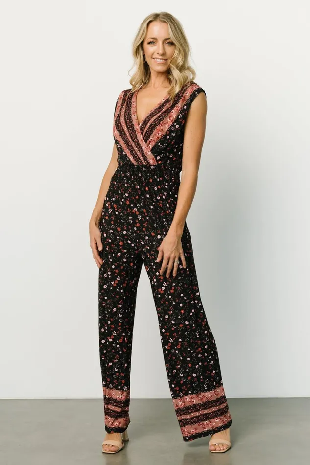 Baltic Born Jumpsuits and Rompers Lana Smocked Jumpsuit Black Floral 8211 Women Baltic Born Jumpsuits and Rompers Lana Smocked Jumpsuit Black Floral 8211 Women