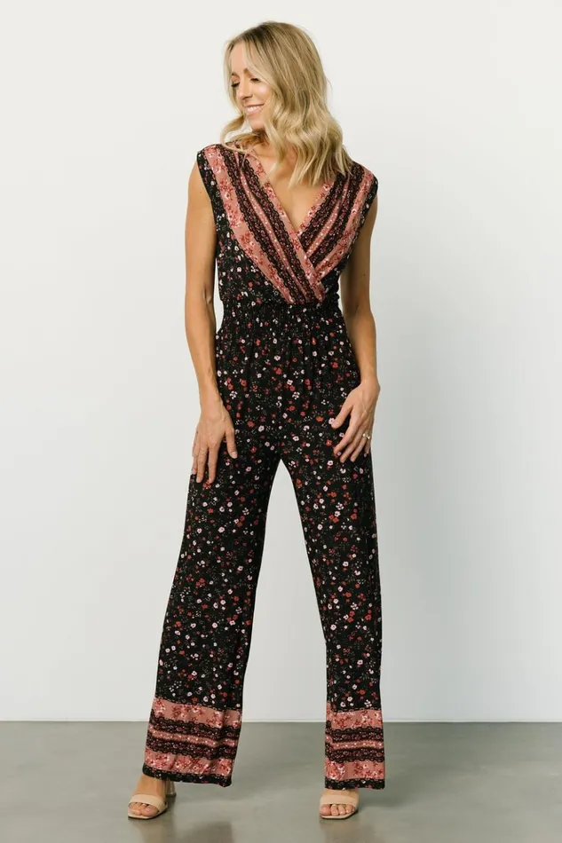 Baltic Born Jumpsuits and Rompers Lana Smocked Jumpsuit Black Floral 8211 Women Baltic Born Jumpsuits and Rompers Lana Smocked Jumpsuit Black Floral 8211 Women