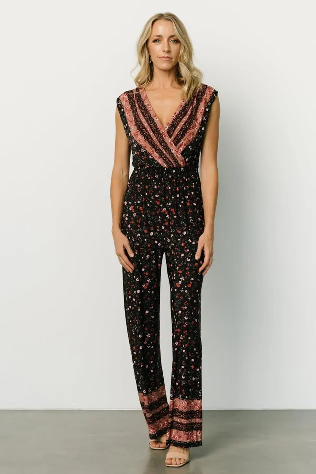 Baltic Born Jumpsuits and Rompers Lana Smocked Jumpsuit Black Floral 8211 Women Baltic Born Jumpsuits and Rompers Lana Smocked Jumpsuit Black Floral 8211 Women
