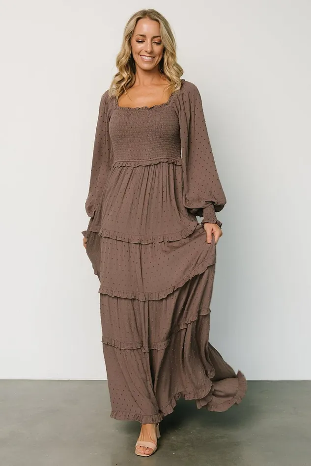 Baltic Born Maxi Dresses Amanda Smocked Dotted Maxi Dress Brown 8211 Women Baltic Born Maxi Dresses Amanda Smocked Dotted Maxi Dress Brown 8211 Women