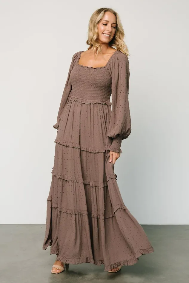 Baltic Born Maxi Dresses Amanda Smocked Dotted Maxi Dress Brown 8211 Women Baltic Born Maxi Dresses Amanda Smocked Dotted Maxi Dress Brown 8211 Women