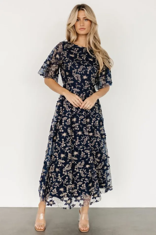 Baltic Born Maxi Dresses Arabella Embroidered Tulle Maxi Dress Navy Gold 8211 Women Baltic Born Maxi Dresses Arabella Embroidered Tulle Maxi Dress Navy Gold 8211 Women