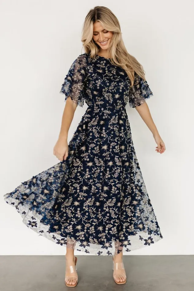 Baltic Born Maxi Dresses Arabella Embroidered Tulle Maxi Dress Navy Gold 8211 Women Baltic Born Maxi Dresses Arabella Embroidered Tulle Maxi Dress Navy Gold 8211 Women