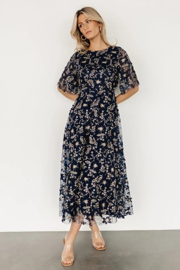 Baltic Born Maxi Dresses Arabella Embroidered Tulle Maxi Dress Navy Gold 8211 Women Baltic Born Maxi Dresses Arabella Embroidered Tulle Maxi Dress Navy Gold 8211 Women