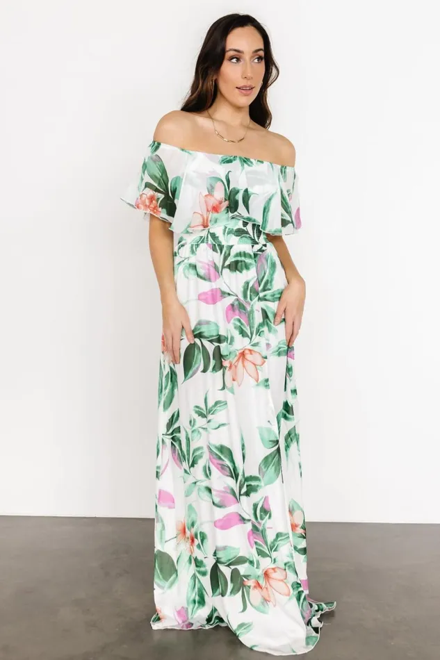 Baltic Born Maxi Dresses Daphne Off Shoulder Maxi Dress White Green Multi Floral 8211 Women Baltic Born Maxi Dresses Daphne Off Shoulder Maxi Dress White Green Multi Floral 8211 Women