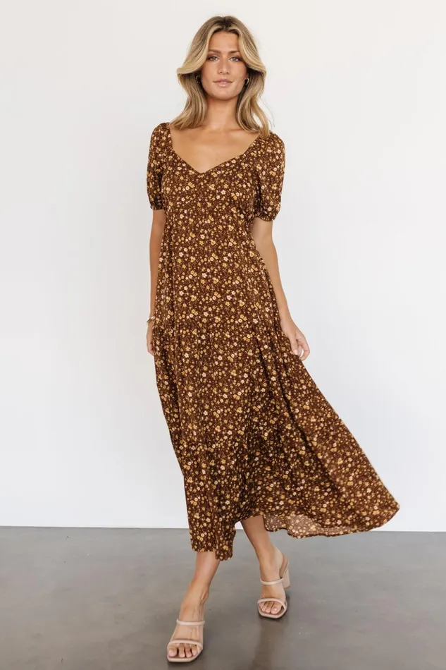 Baltic Born Maxi Dresses Gables Puff Sleeve Maxi Dress Brown Multi 8211 Women Baltic Born Maxi Dresses Gables Puff Sleeve Maxi Dress Brown Multi 8211 Women