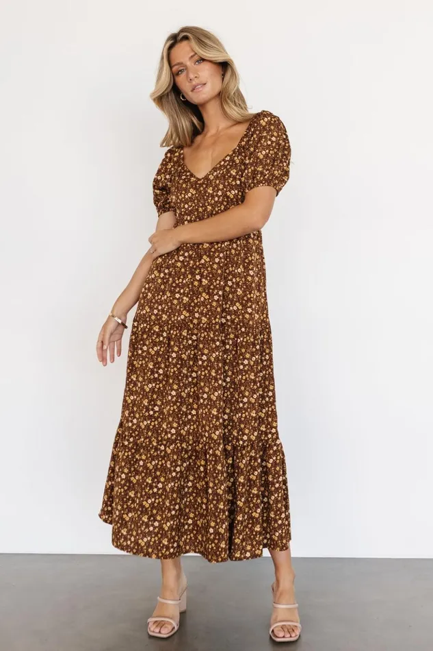 Baltic Born Maxi Dresses Gables Puff Sleeve Maxi Dress Brown Multi 8211 Women Baltic Born Maxi Dresses Gables Puff Sleeve Maxi Dress Brown Multi 8211 Women