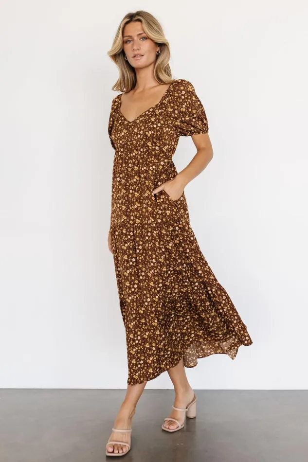 Baltic Born Maxi Dresses Gables Puff Sleeve Maxi Dress Brown Multi 8211 Women Baltic Born Maxi Dresses Gables Puff Sleeve Maxi Dress Brown Multi 8211 Women