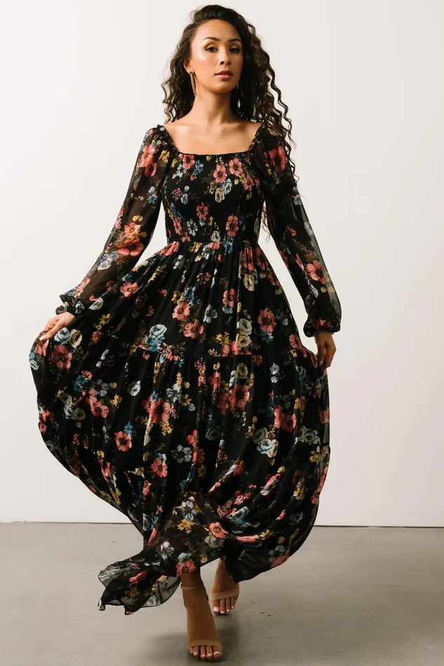 Baltic Born Maxi Dresses Isabela Smocked Maxi Dress Black Multi Floral 8211 Women Baltic Born Maxi Dresses Isabela Smocked Maxi Dress Black Multi Floral 8211 Women