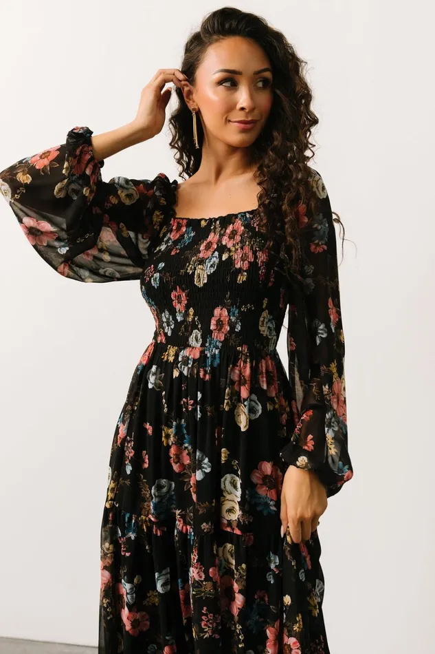 Baltic Born Maxi Dresses Isabela Smocked Maxi Dress Black Multi Floral 8211 Women Baltic Born Maxi Dresses Isabela Smocked Maxi Dress Black Multi Floral 8211 Women