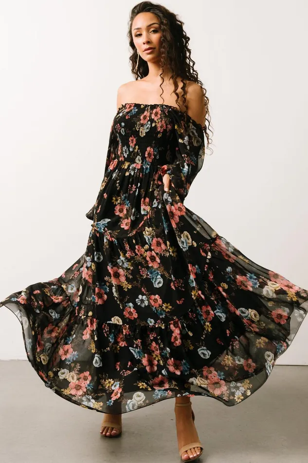 Baltic Born Maxi Dresses Isabela Smocked Maxi Dress Black Multi Floral 8211 Women Baltic Born Maxi Dresses Isabela Smocked Maxi Dress Black Multi Floral 8211 Women