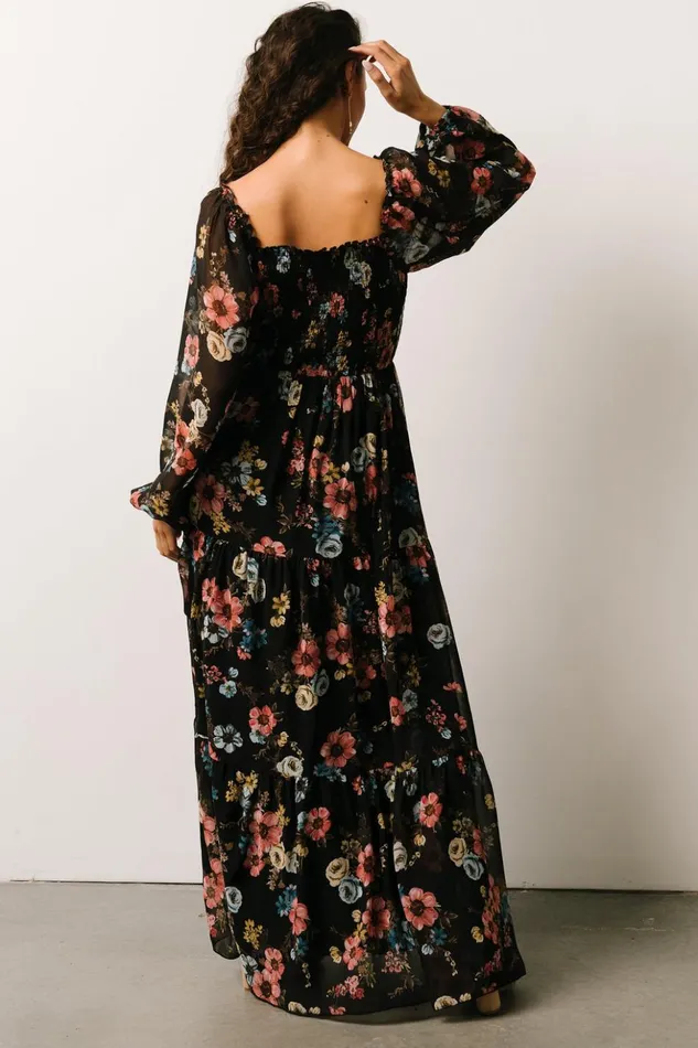 Baltic Born Maxi Dresses Isabela Smocked Maxi Dress Black Multi Floral 8211 Women Baltic Born Maxi Dresses Isabela Smocked Maxi Dress Black Multi Floral 8211 Women
