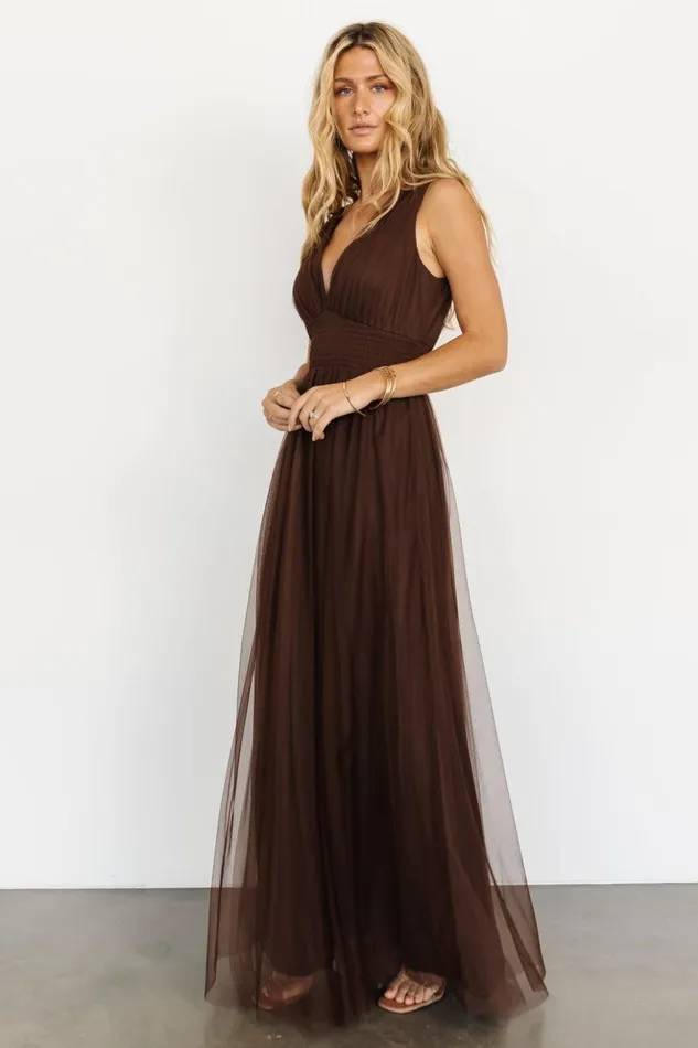 Baltic Born Maxi Dresses Kamila Tulle Maxi Dress Espresso 8211 Women