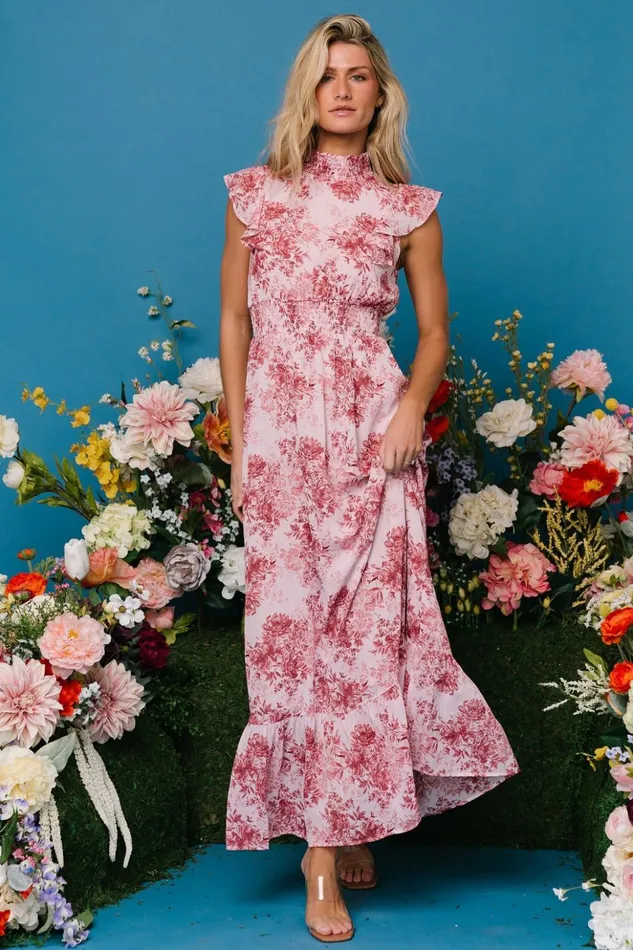 Baltic Born Maxi Dresses Kearny Ruffle Maxi Dress Pink Floral 8211 Women Baltic Born Maxi Dresses Kearny Ruffle Maxi Dress Pink Floral 8211 Women