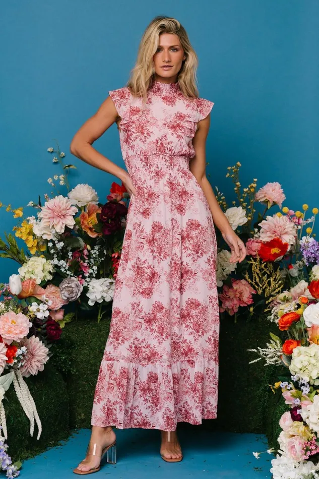 Baltic Born Maxi Dresses Kearny Ruffle Maxi Dress Pink Floral 8211 Women Baltic Born Maxi Dresses Kearny Ruffle Maxi Dress Pink Floral 8211 Women