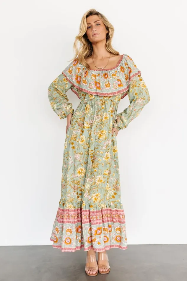 Baltic Born Maxi Dresses Leidy Off Shoulder Maxi Dress Sage Multi 8211 Women Baltic Born Maxi Dresses Leidy Off Shoulder Maxi Dress Sage Multi 8211 Women