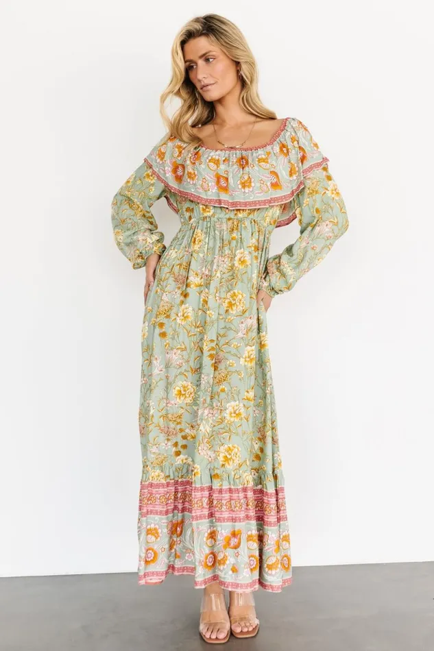 Baltic Born Maxi Dresses Leidy Off Shoulder Maxi Dress Sage Multi 8211 Women Baltic Born Maxi Dresses Leidy Off Shoulder Maxi Dress Sage Multi 8211 Women