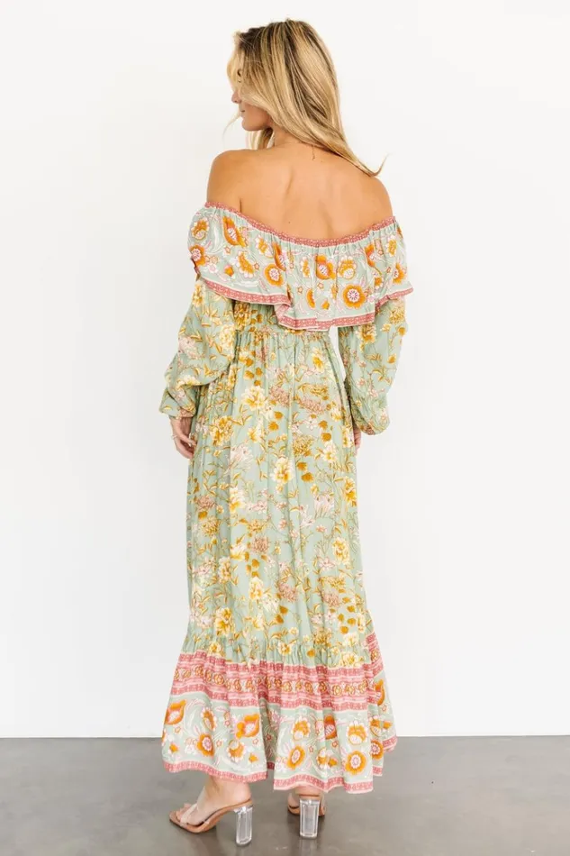 Baltic Born Maxi Dresses Leidy Off Shoulder Maxi Dress Sage Multi 8211 Women Baltic Born Maxi Dresses Leidy Off Shoulder Maxi Dress Sage Multi 8211 Women
