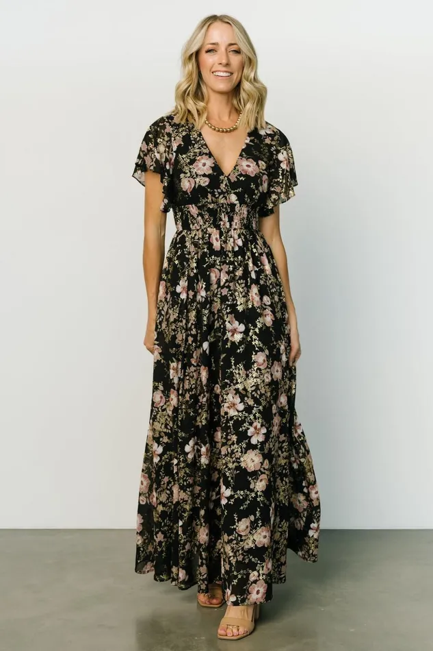 Baltic Born Maxi Dresses Lynlee Metallic Maxi Dress Black Mauve 8211 Women Baltic Born Maxi Dresses Lynlee Metallic Maxi Dress Black Mauve 8211 Women