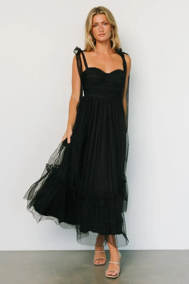 Baltic Born Maxi Dresses Mavani Swiss Dot Tulle Maxi Dress Black 8211 Women