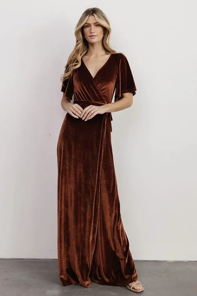 Baltic Born Maxi Dresses Meghan Velvet Wrap Maxi Dress Bronze 8211 Women